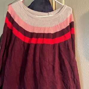 Sonoma maroon sweater with pink, red and light gray stripes on top